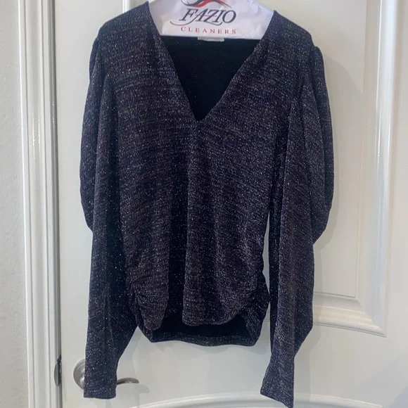 Ramy Brook Charlize Keyhole-Front Metallic Top Size L in Purple Multi - Picture 6 of 16